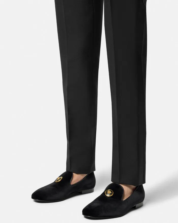 Medusa Velvet Slippers Blackgold Men Versace Loafers and Slippers