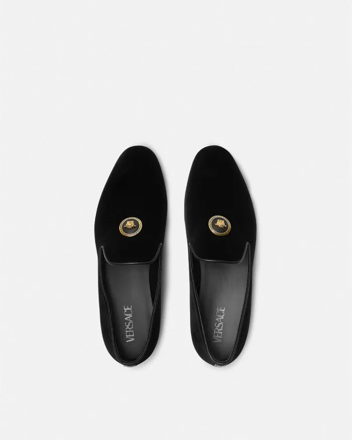 Medusa Velvet Slippers Blackgold Men Versace Loafers and Slippers