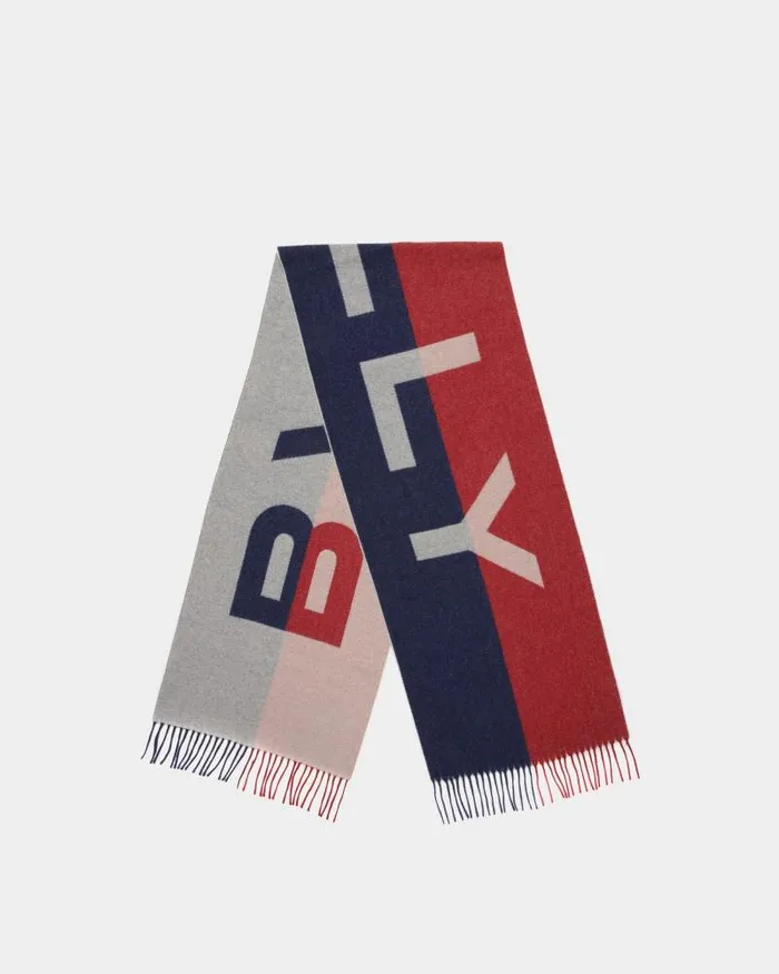 Men Bally Scarves TwoTone Logo Scarf In Deep Ruby And Marine Fabric Red