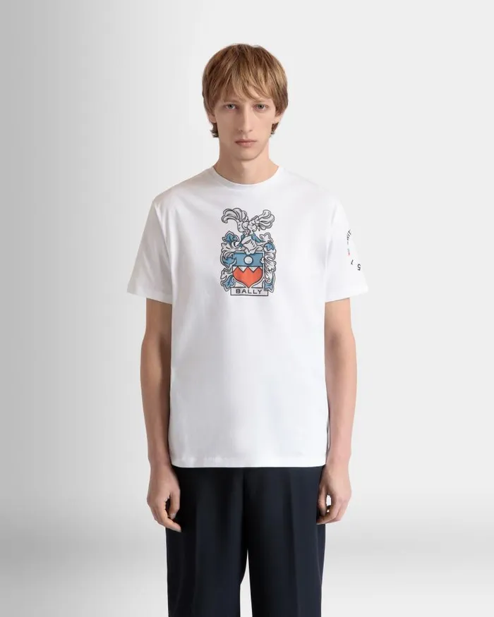 Men Bally Shirts and TShirts TShirt With Bally Crest In White Cotton White Men Bally Shirts and TShirts TShirt With Bally Crest In White Cotton White