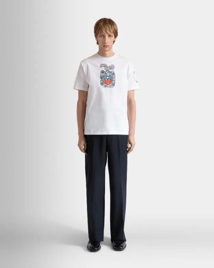 Men Bally Shirts and TShirts TShirt With Bally Crest In White Cotton White Men Bally Shirts and TShirts TShirt With Bally Crest In White Cotton White