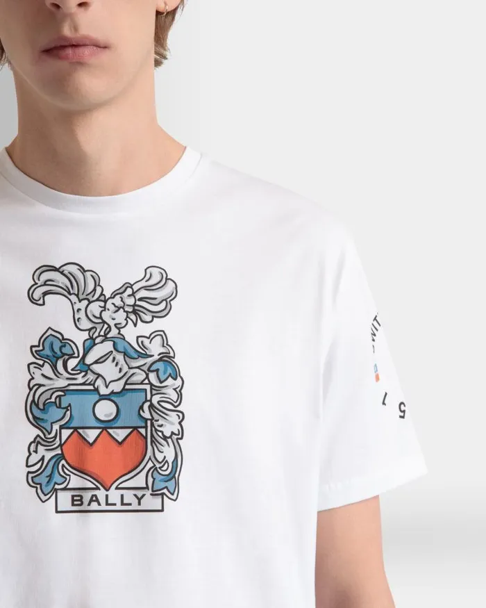 Men Bally Shirts and TShirts TShirt With Bally Crest In White Cotton White Men Bally Shirts and TShirts TShirt With Bally Crest In White Cotton White