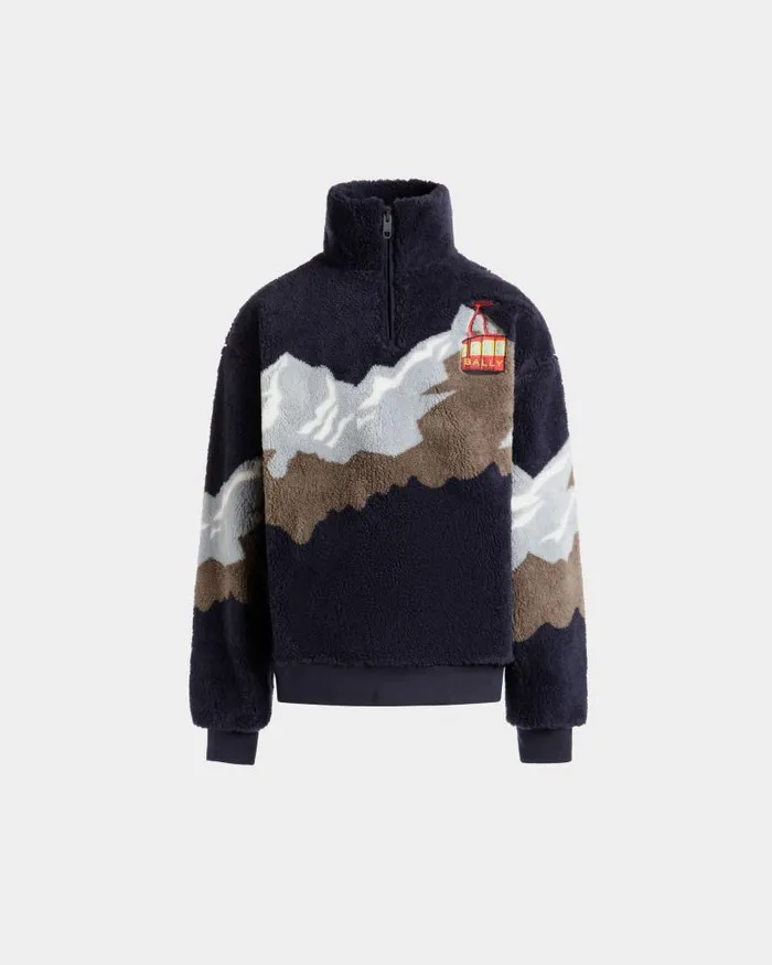 Men Bally Tracksuits Winter Capsule Half Zip Sweatshirt In Navy Blue Fleece Blue Men Bally Tracksuits Winter Capsule Half Zip Sweatshirt In Navy Blue Fleece Blue