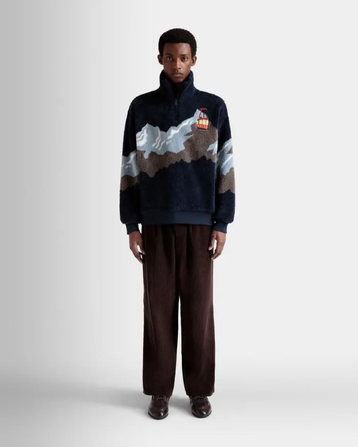 Men Bally Tracksuits Winter Capsule Half Zip Sweatshirt In Navy Blue Fleece Blue Men Bally Tracksuits Winter Capsule Half Zip Sweatshirt In Navy Blue Fleece Blue