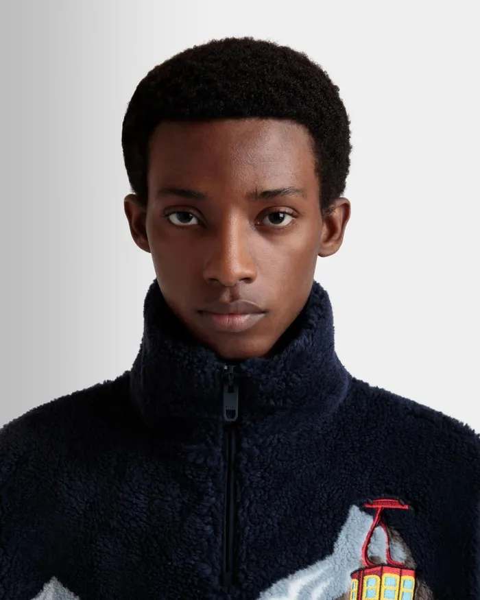 Men Bally Tracksuits Winter Capsule Half Zip Sweatshirt In Navy Blue Fleece Blue Men Bally Tracksuits Winter Capsule Half Zip Sweatshirt In Navy Blue Fleece Blue