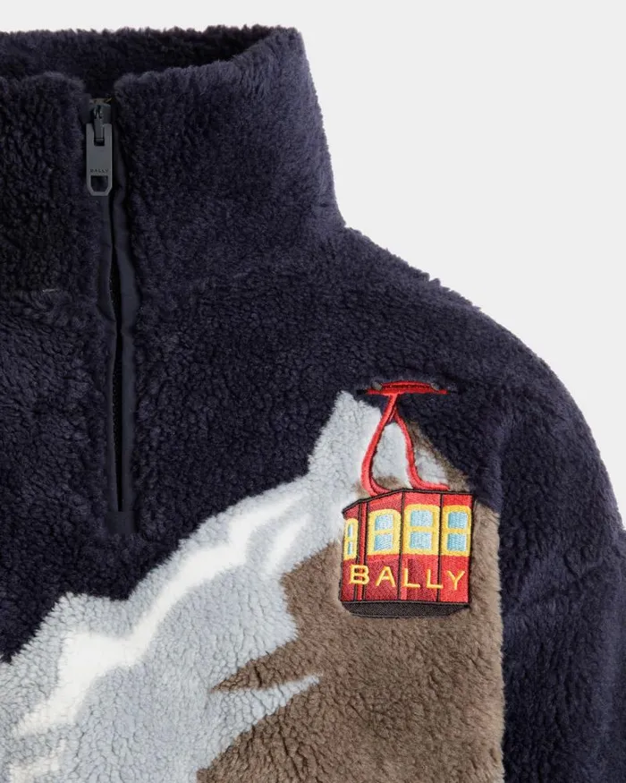 Men Bally Tracksuits Winter Capsule Half Zip Sweatshirt In Navy Blue Fleece Blue Men Bally Tracksuits Winter Capsule Half Zip Sweatshirt In Navy Blue Fleece Blue