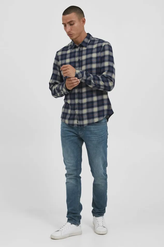 Men Blend Shirts Long Sleeved Shirt Dress Blues