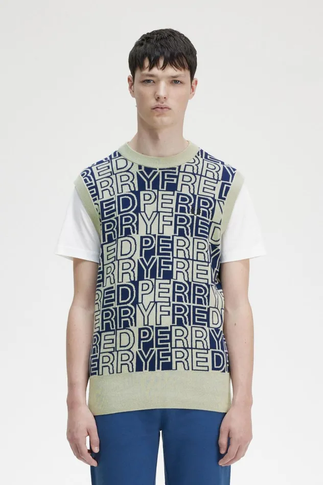 Men Block Graphic Tank Seagrass Fred Perry Knitwear