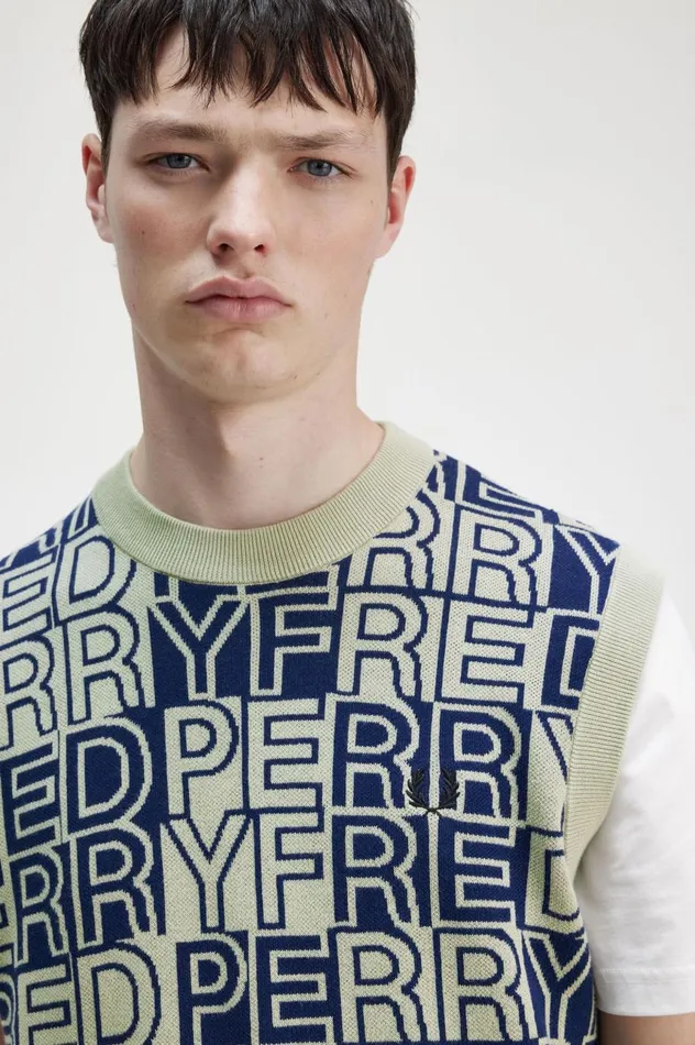 Men Block Graphic Tank Seagrass Fred Perry Knitwear