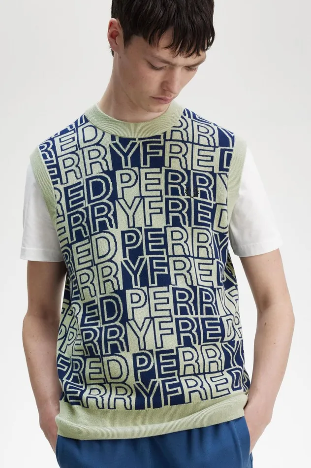 Men Block Graphic Tank Seagrass Fred Perry Knitwear