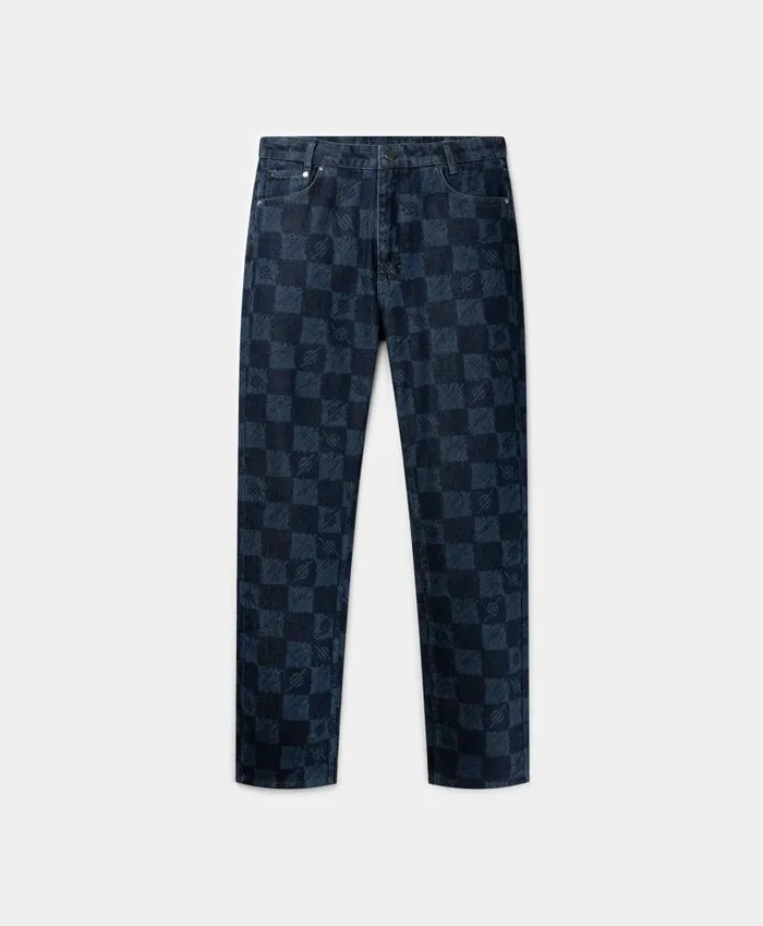 Men Blue Kibo Check Jacquard Jeans Daily Paper Pants
