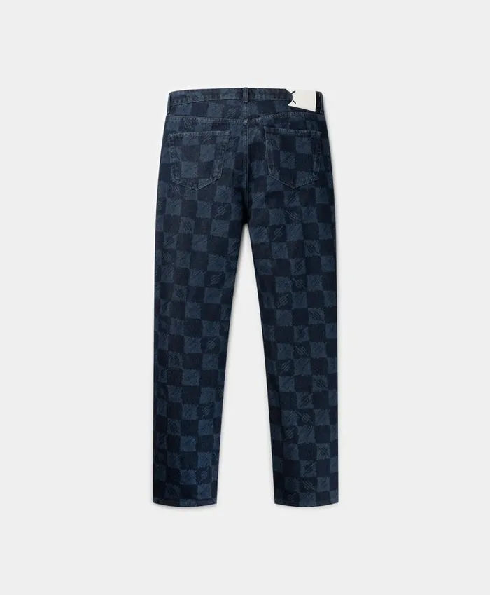 Men Blue Kibo Check Jacquard Jeans Daily Paper Pants Men Blue Kibo Check Jacquard Jeans Daily Paper Pants