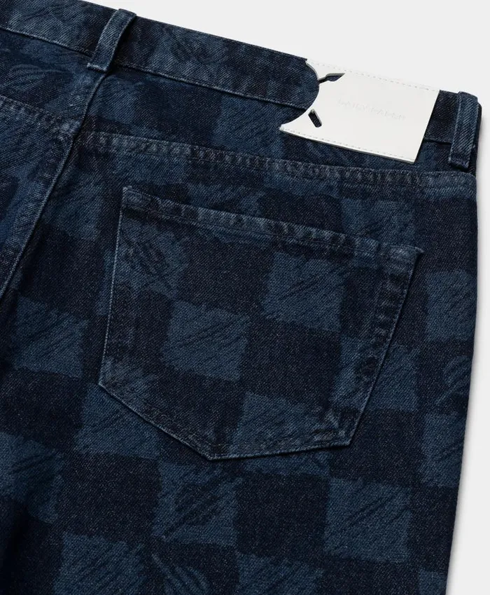 Men Blue Kibo Check Jacquard Jeans Daily Paper Pants Men Blue Kibo Check Jacquard Jeans Daily Paper Pants