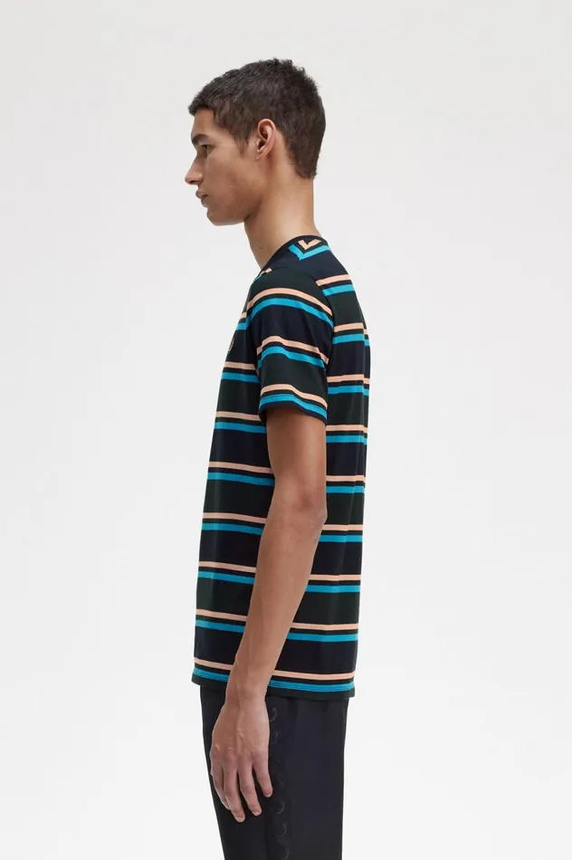Men Bold Stripe TShirt Night Green Fred Perry TShirts