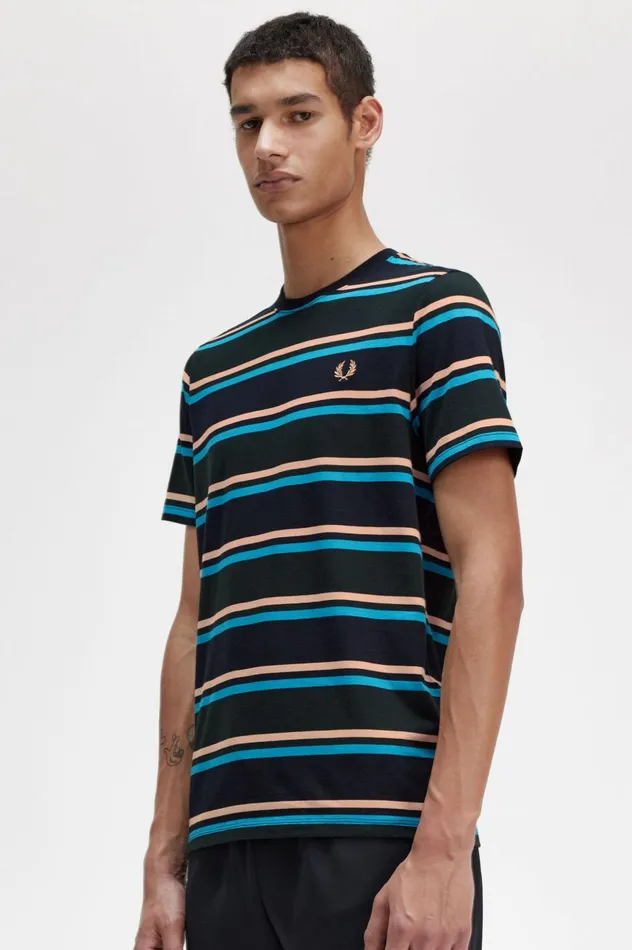 Men Bold Stripe TShirt Night Green Fred Perry TShirts
