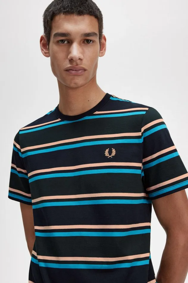 Men Bold Stripe TShirt Night Green Fred Perry TShirts