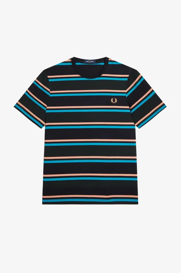 Men Bold Stripe TShirt Night Green Fred Perry TShirts