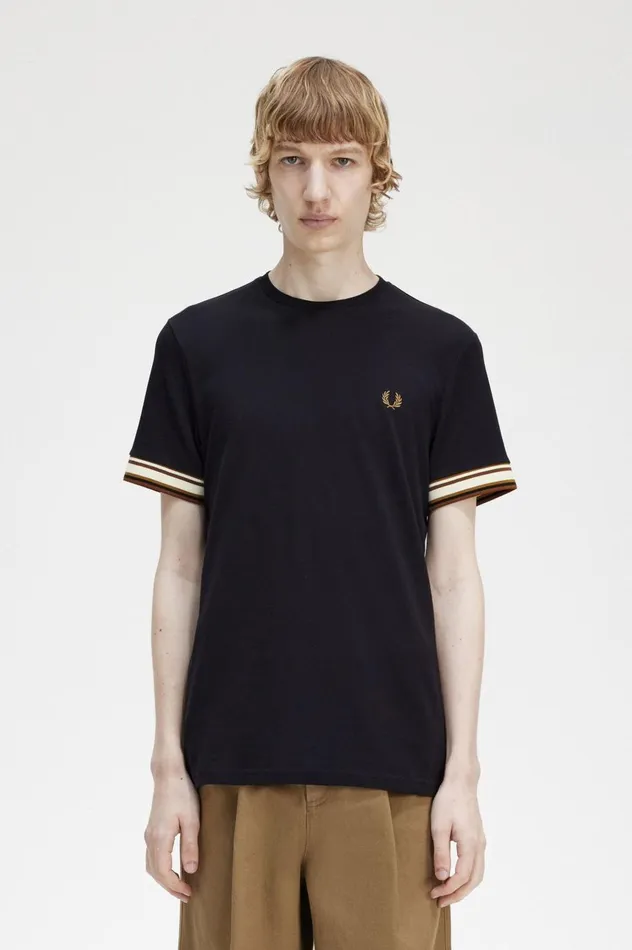 Men Bold Tipped Piqu TShirt Black Fred Perry TShirts