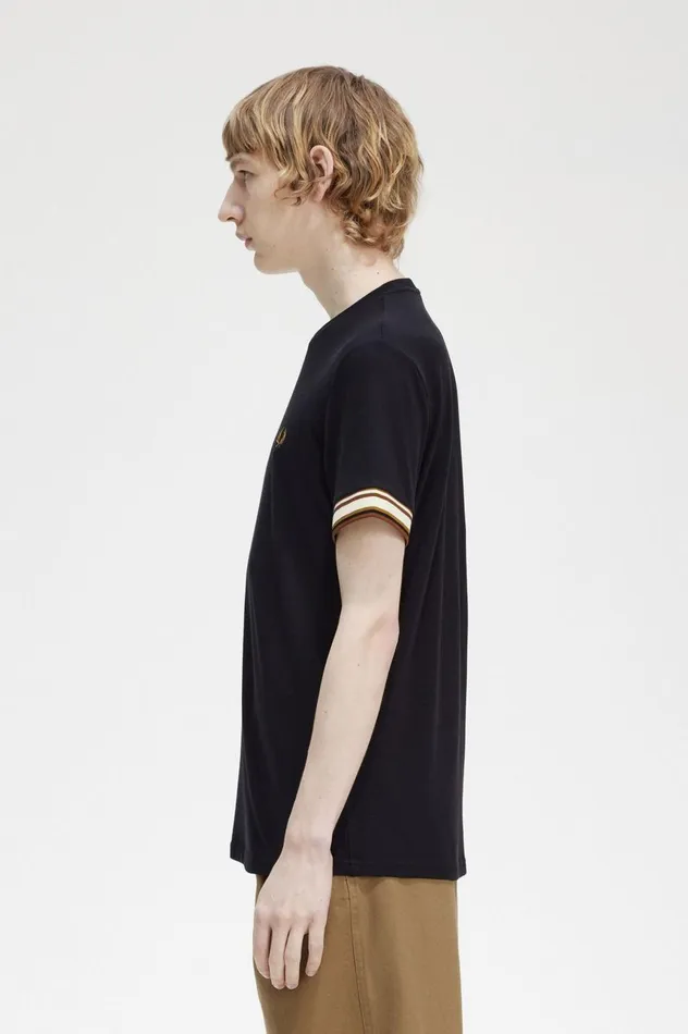 Men Bold Tipped Piqu TShirt Black Fred Perry TShirts