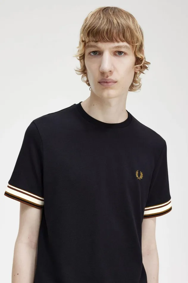 Men Bold Tipped Piqu TShirt Black Fred Perry TShirts