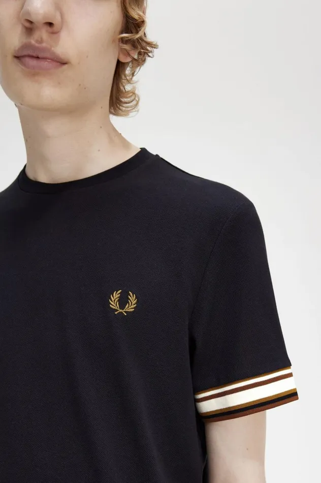 Men Bold Tipped Piqu TShirt Black Fred Perry TShirts