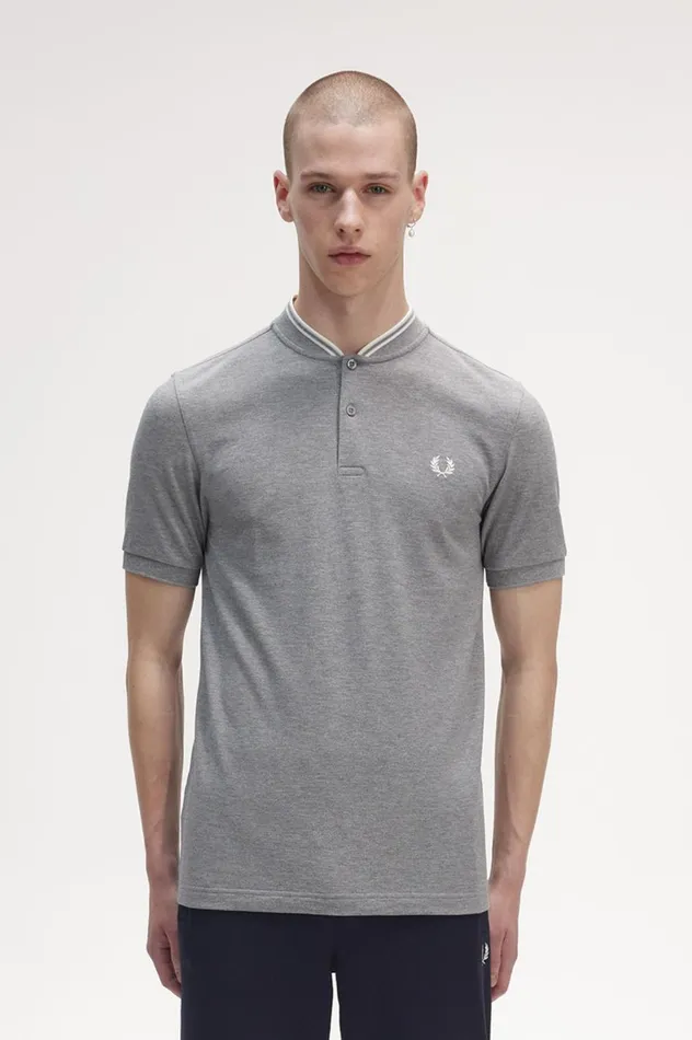 Men Bomber Collar Polo Shirt Steel Marl Fred Perry Polo Shirts