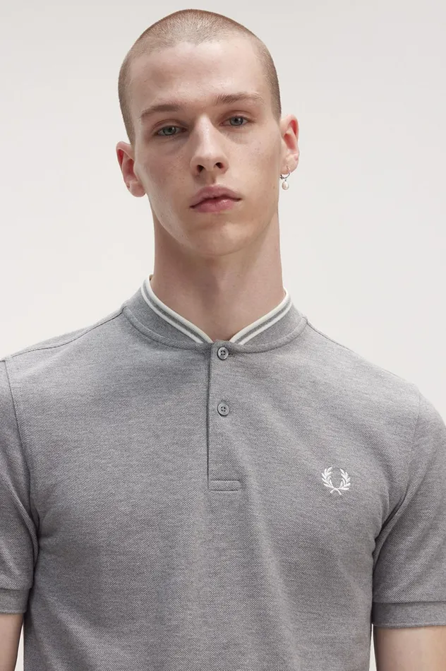 Men Bomber Collar Polo Shirt Steel Marl Fred Perry Polo Shirts