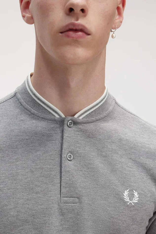 Men Bomber Collar Polo Shirt Steel Marl Fred Perry Polo Shirts