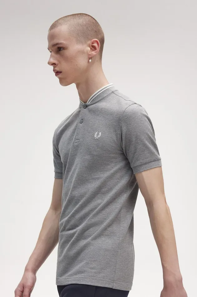 Men Bomber Collar Polo Shirt Steel Marl Fred Perry Polo Shirts