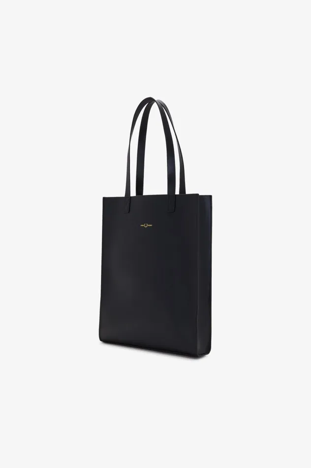 Men Burnished Leather Tote Bag Black Fred Perry Bags