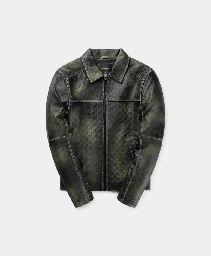 Men Cardamom Green Silence Monogram Leather Jacket Daily Paper Jackets