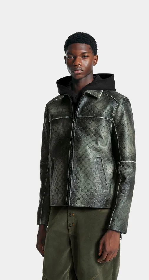 Men Cardamom Green Silence Monogram Leather Jacket Daily Paper Jackets Men Cardamom Green Silence Monogram Leather Jacket Daily Paper Jackets