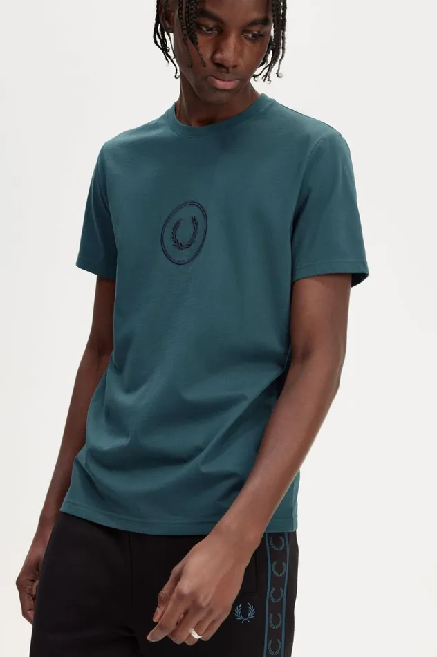 Men Circle Branding TShirt Petrol Blue Fred Perry TShirts