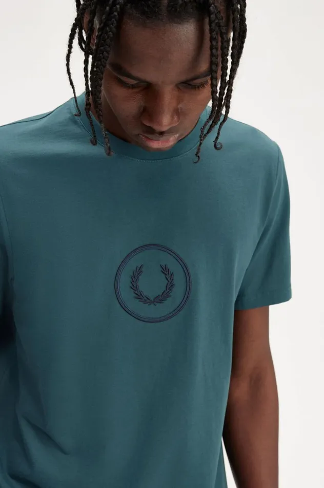 Men Circle Branding TShirt Petrol Blue Fred Perry TShirts