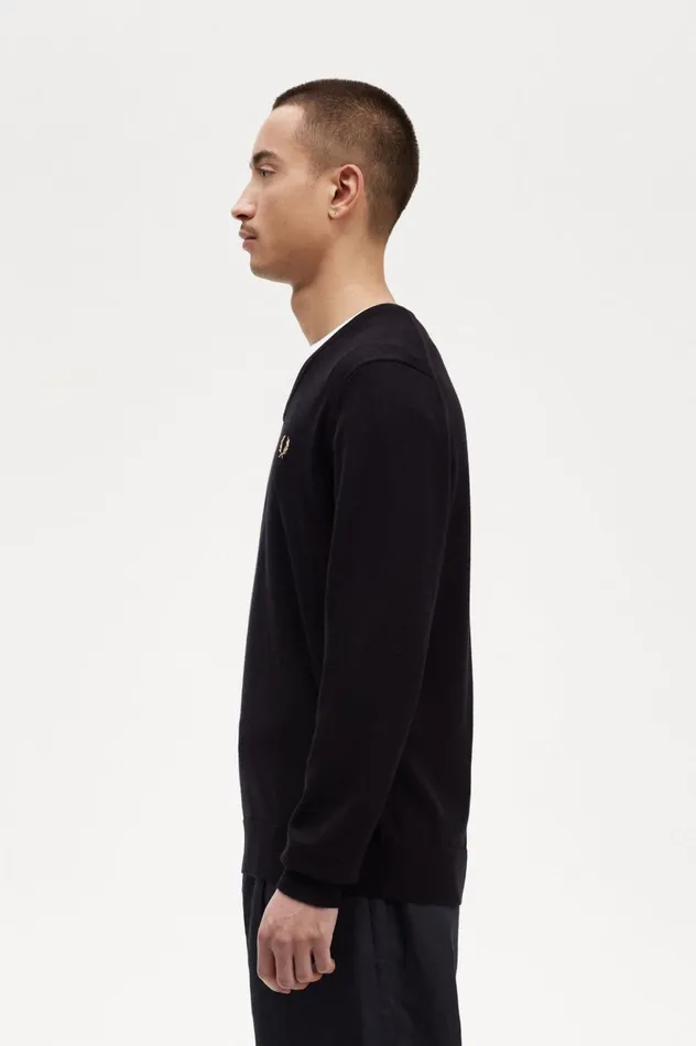Men Classic VNeck Jumper Black Fred Perry Knitwear