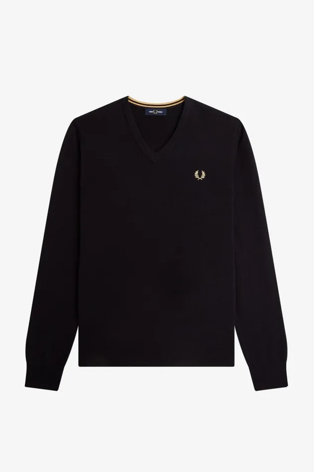 Men Classic VNeck Jumper Black Fred Perry Knitwear