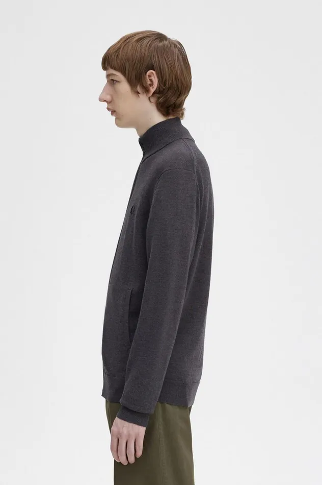 Men Classic Zip Through Cardigan Dark Grey Marl Fred Perry Knitwear