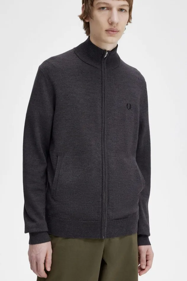 Men Classic Zip Through Cardigan Dark Grey Marl Fred Perry Knitwear