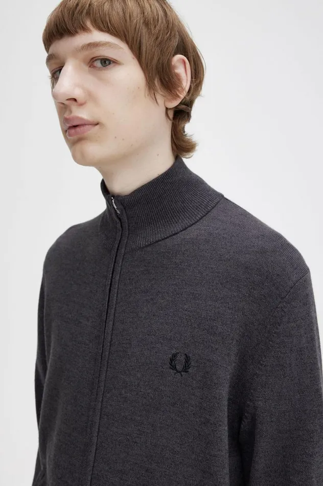 Men Classic Zip Through Cardigan Dark Grey Marl Fred Perry Knitwear
