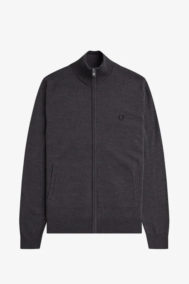 Men Classic Zip Through Cardigan Dark Grey Marl Fred Perry Knitwear