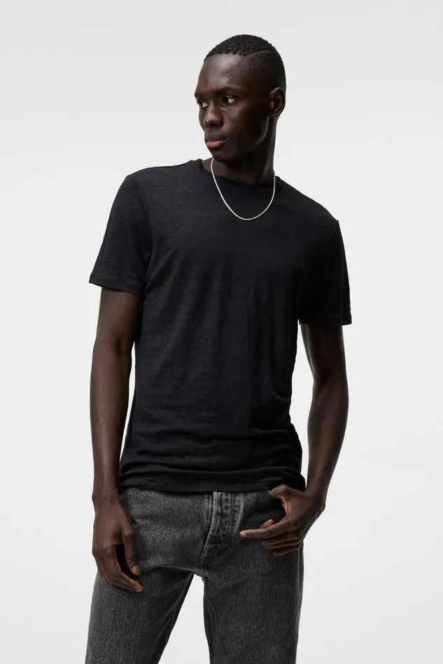 Men Coma Linen Tee Black JLindeberg Tshirts