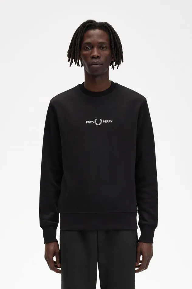 Men Embroidered Sweatshirt Black Fred Perry Sweatshirts