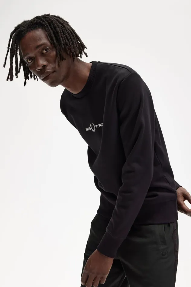 Men Embroidered Sweatshirt Black Fred Perry Sweatshirts