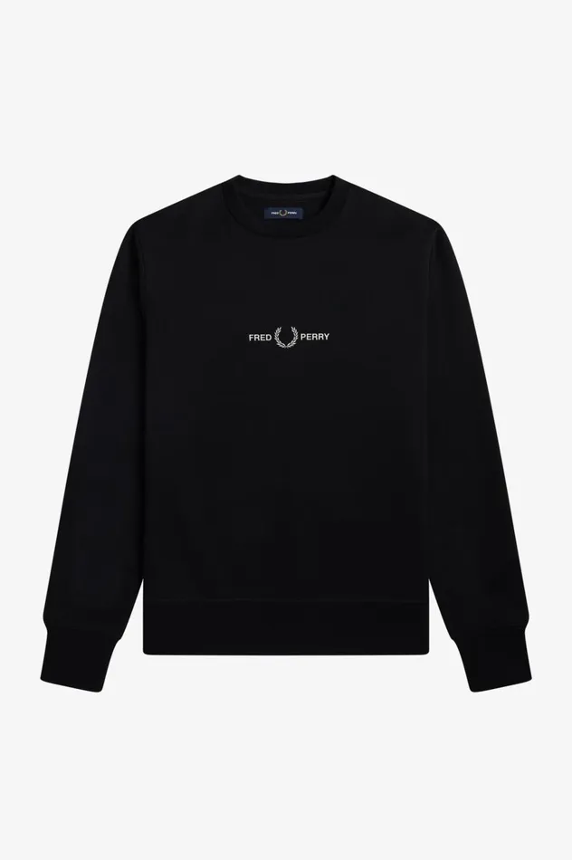 Men Embroidered Sweatshirt Black Fred Perry Sweatshirts