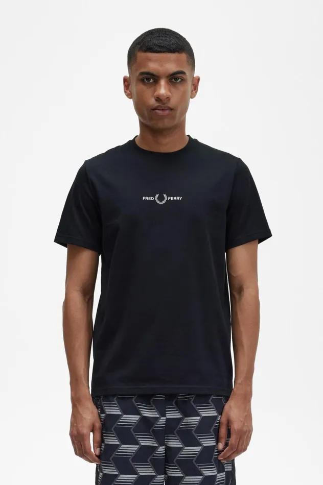 Men Embroidered TShirt Black Fred Perry TShirts