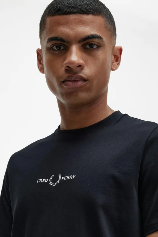 Men Embroidered TShirt Black Fred Perry TShirts