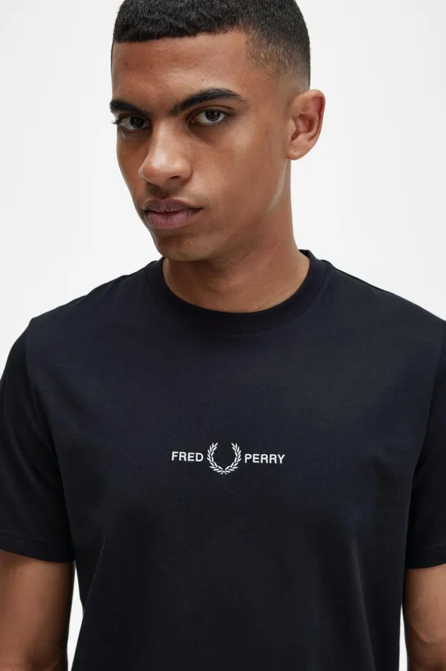 Men Embroidered TShirt Black Fred Perry TShirts