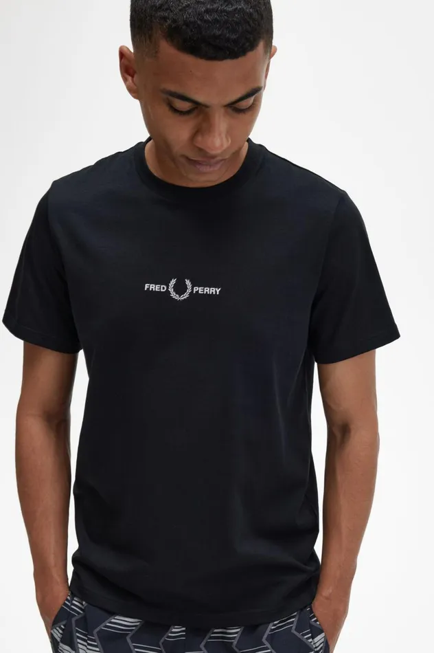 Men Embroidered TShirt Black Fred Perry TShirts