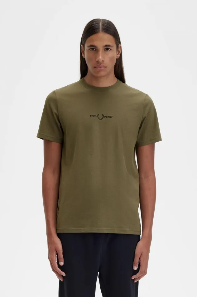 Men Embroidered TShirt Uniform Green Fred Perry TShirts