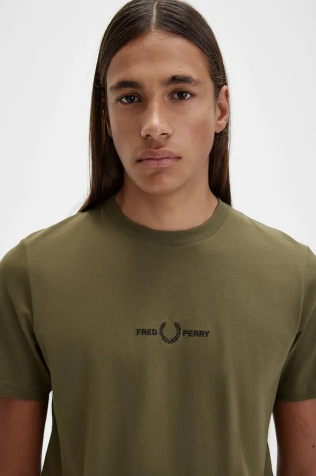 Men Embroidered TShirt Uniform Green Fred Perry TShirts